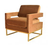 Stylish Camel Velvet And Gold Steel Chair