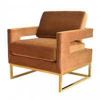 Stylish Camel Velvet And Gold Steel Chair