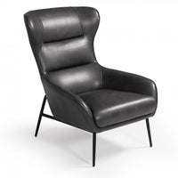 26" Dark Slate Gray And Black Faux Leather Tufted Arm Chair