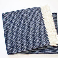 Navy Blue and White Dreamy Soft Herringbone Throw Blanket