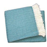 Teal Blue and White Dreamy Soft Herringbone Throw Blanket