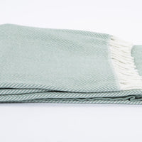 Seaglass Green and White Dreamy Soft Herringbone Throw Blanket