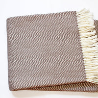 Brown and White Dreamy Soft Herringbone Throw Blanket