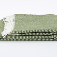 Moss Green and White Dreamy Soft Herringbone Throw Blanket