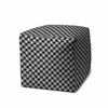 17" Black And White Polyester Cube Geometric Indoor Outdoor Pouf Ottoman