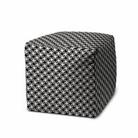 17" Black And White Polyester Cube Geometric Indoor Outdoor Pouf Ottoman