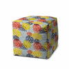 17" Green Polyester Cube Floral Indoor Outdoor Pouf Ottoman