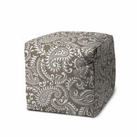 17" Taupe Polyester Cube Paisley Indoor Outdoor Pouf Ottoman