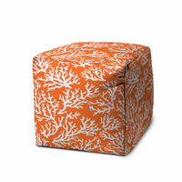 17" Orange Polyester Cube Indoor Outdoor Pouf Ottoman