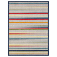 8' X 10' Ivory And Blue Striped Stain Resistant Indoor Outdoor Area Rug