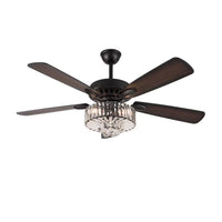 Dark Brown Wooden and Faux Crystal Chandelier Ceiling Fan