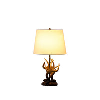 26" Natural And Brown Antlers Table Lamp With White Shade