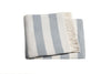 Cream and Sky Blue Slanted Stripe Fringed Throw Blanket