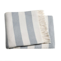 Cream and Sky Blue Slanted Stripe Fringed Throw Blanket