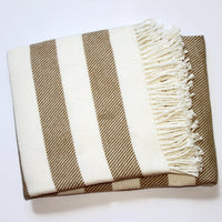 Cream and Stone Slanted Stripe Fringed Throw Blanket