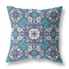 16" X 16" Blue And White Zippered Suede Geometric Throw Pillow