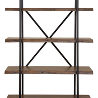 79" Brown and Black Acacia Live Edge Vertical Step Open Back Bookcase