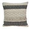 18" X 18" Beige And Black Zippered 100% Cotton Throw Pillow With Fringe