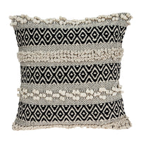 18" X 18" Beige And Black Zippered 100% Cotton Throw Pillow With Embroidery