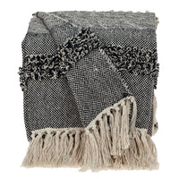 Boho Beige and Black Handloom Weave Throw with Decorative Tassels