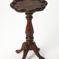 20" Dark Brown And Cherry Wood Floral Top End Table