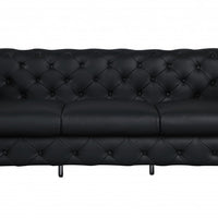 93" Black Genuine Tufted Leather and Chrome Standard Sofa