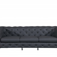 93" Dark Gray Genuine Button Tufted Leather Standard Sofa