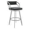 26" Timeless Slate Grey Faux Leather Silver Finish Swivel Counter Stool