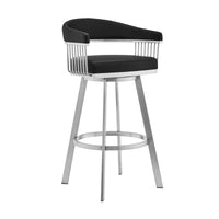 30" Mod Black Faux Leather Brushed Silver Finish Swivel Bar Stool