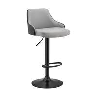 Gray Faux Leather Black Base Adjustable Modern Bar Stool