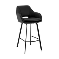 26" Black on Black Faux Leather Comfy Swivel Counter Stool