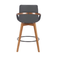 26" Luxurious Grey Faux and Walnut Wood Swivel Bar Stool