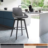 26" Luxurious Grey Faux Leather and Black Wood Swivel Bar Stool