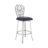 30" Grey Faux Leather Scroll Brushed Stainless Steel Swivel Bar Stool