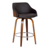 26" Brown Swivel Faux Leather Walnut Wooden Bar Stool