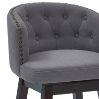 30" Grey Tufted Fabric and Dark Espresso Wood Swivel Bar Stool