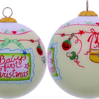 Baby's First Christmas with Motifs Hand Painted Mouth Blown Glass Ornament