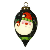 Santa in Holiday Lights Hand Painted Mouth Blown Glass Ornament