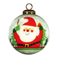 Festive Glitter Santa Hand Painted Mouth Blown Glass Ornament