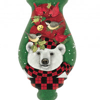 Christmas Plaid Polar Bear Hand Painted Mouth Blown Glass Ornament