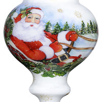 Santa Riding a Sleigh Hand Painted Mouth Blown Glass Ornament