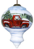 Red Farm Truck with Tree Hand Painted Mouth Blown Glass Ornament