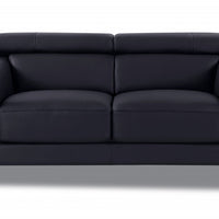 75" Black Italian Leather and Chrome Solid Color Love Seat