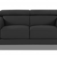 75" Dark Gray Italian Leather and Chrome Love Seat