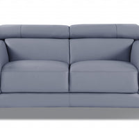 75" Light Blue Tufted Italian Leather Love Seat