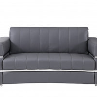 75" Dark Gray Italian Leather with Chrome Accents Love Seat