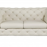 69" Beige All Over Tufted Italian and Gold Leather Love Seat