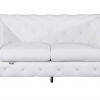 69" White All Over Tufted Italian and Gold Leather Love Seat