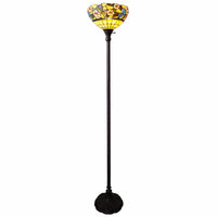 70" Brown Traditional Shaped Floor Lamp With Green And Brown Tiffany Glass Bowl Shade