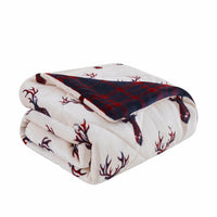 Deer Head Red Navy Printed Velvet and Velvet Throw Blanket